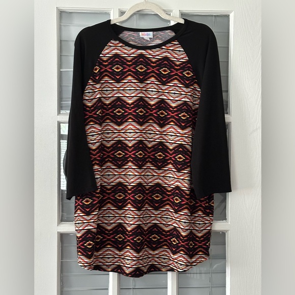 Lularoe Women's 3XL Randy Top Colorful Black 3/4 Sleeves - Picture 1 of 7
